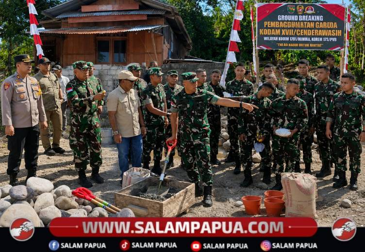 Pangdam XVII/Cenderawasih Letakkan Batu Pertama Pembangunan Jembatan Garuda Merah Putih Di Kelurahan Pasar Sentral Timika