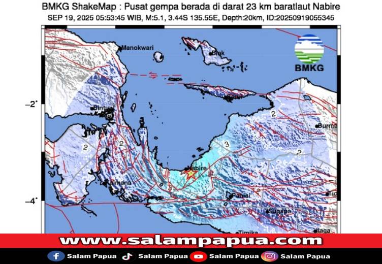 Gempa Magnitudo 6,6 Dan 5,1 Guncang Nabire Pada Kedalaman 24 Kilometer