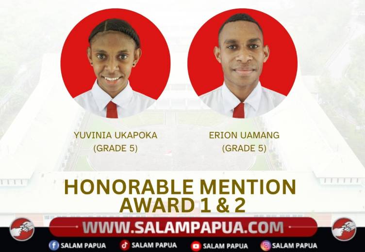Dua siswa SD SATP binaan YPMAK penerima Penghargaan Honorable Mention Award Erion Uamang dan Yuvinia Ukapoka dalam babak penyisihan regional Asia International Mathematical Olympiad (AIMO) 2026 yang berlangsung pada 25 April 2026 di Hanoi, Vietnam (Salampapua.com/Dokumen SATP)