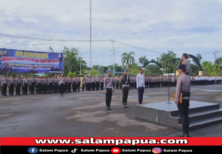 Suasana upacara dan apel bersama pembukaan Operasi Keselamatan Cartenz 2025 di Lapangan Mako Polres Mimika, Senin (10/02/2025). 