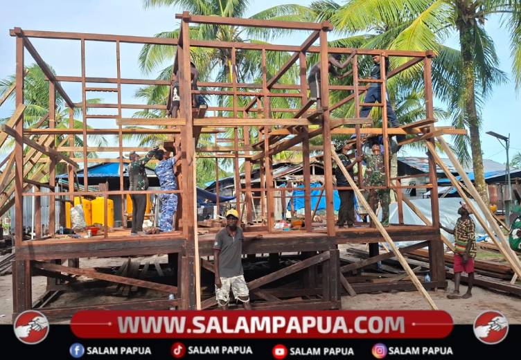 Lantai Selesai, Pembangunan Rumah TMMD Di Kampung Keakwa Dikebut