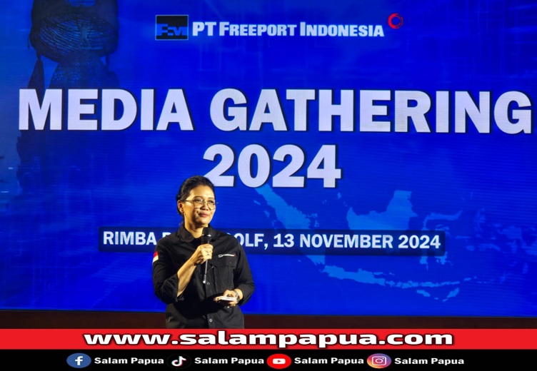 Vice President Corporate Communications PTFI, Katri Krisnati saat menyampaikan sambutan (salampapua.com/Foto JR)