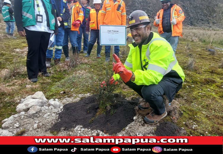 Kepala Teknik Tambang PT Freeport Indonesia, Carl Tauran, saat ikut menanam pohon (salampapua.com/JR)